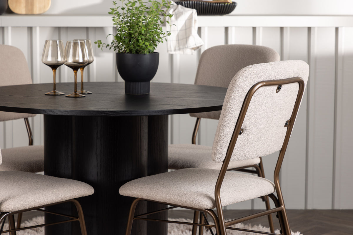 Venture Design Olivia & Seda Runda Matbord ⌀110 Svart + Matstolar 2-pack Beige