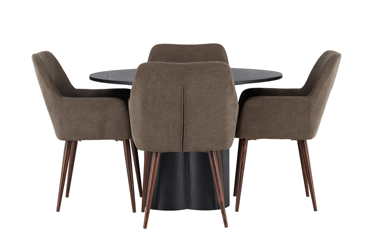 Venture Design Olivia & Tomorrow Runda Matbord ⌀110 Svart + Matstolar 2-pack Brun