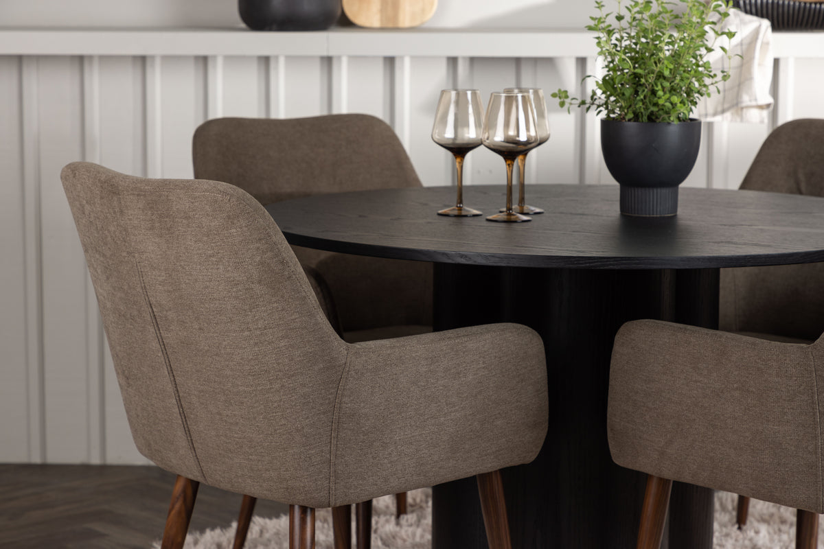 Venture Design Olivia & Tomorrow Runda Matbord ⌀110 Svart + Matstolar 2-pack Brun