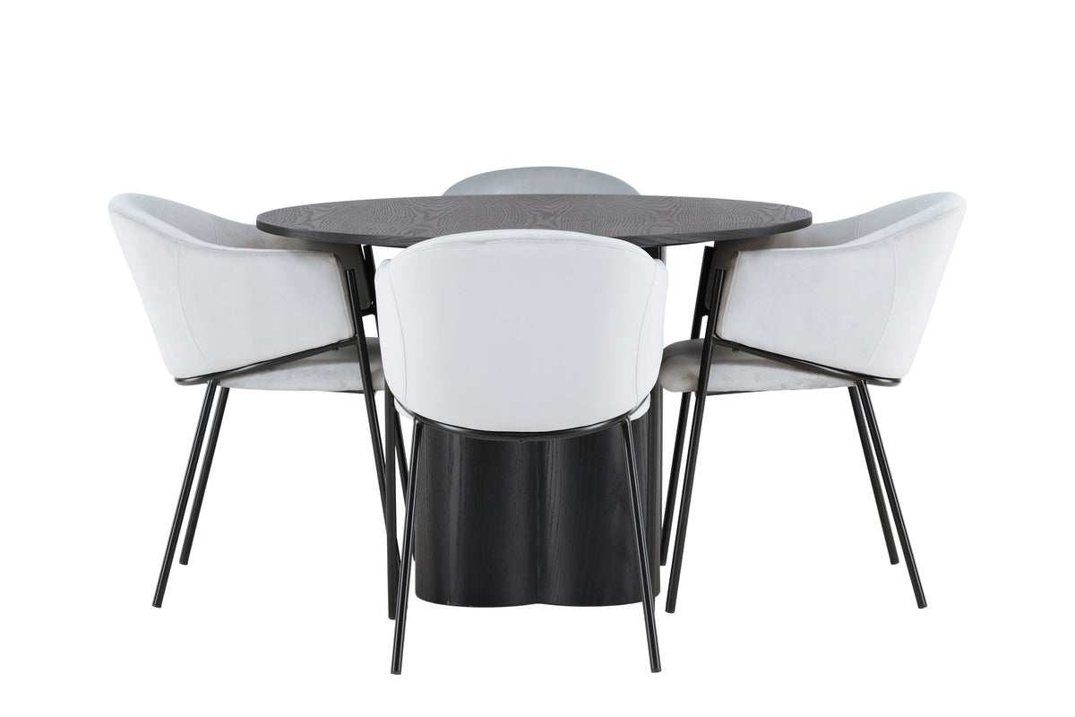 Venture Design Olivia & Evelina Runda Matbord ⌀110 Svart + Matstolar 2-pack Grå