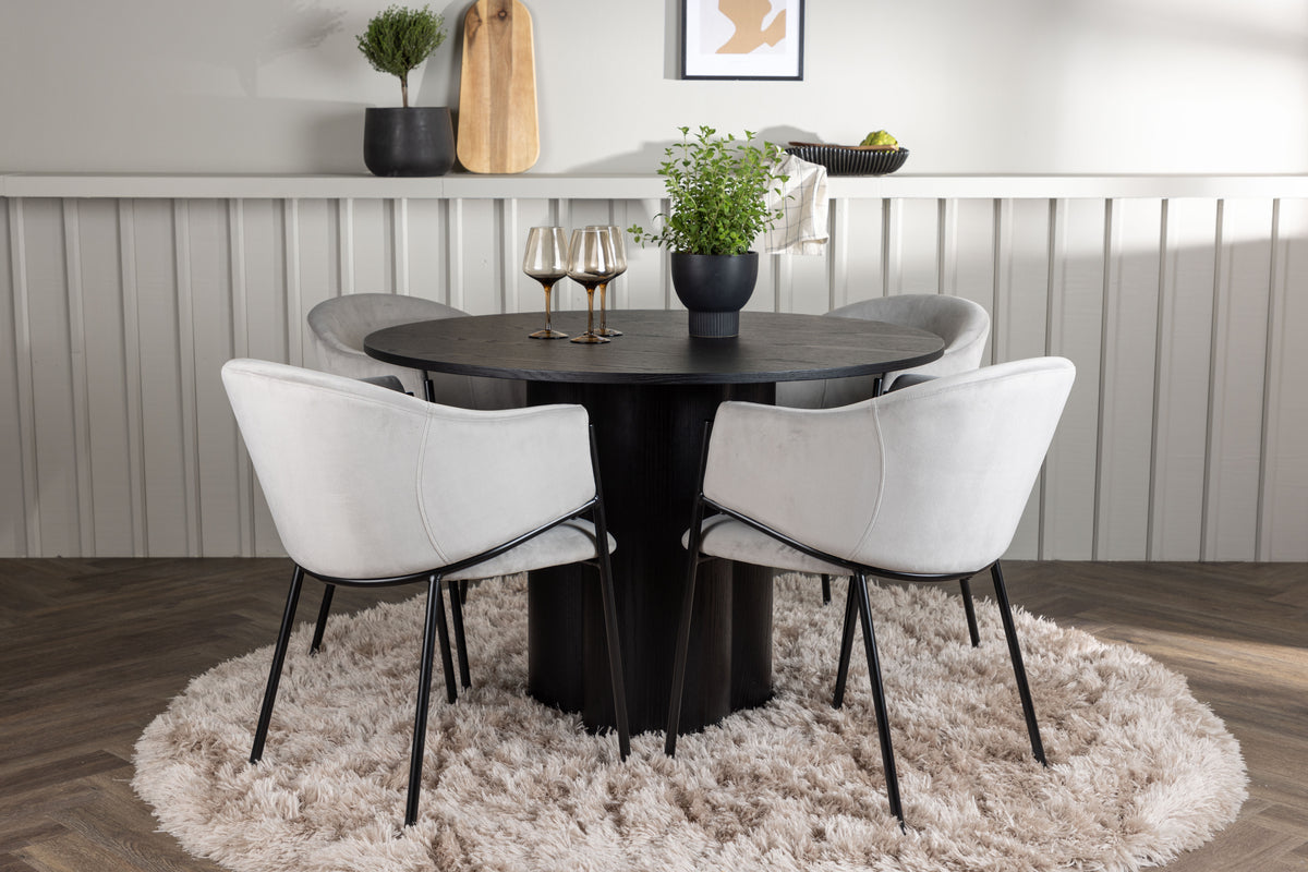 Venture Design Olivia & Evelina Runda Matbord ⌀110 Svart + Matstolar 2-pack Grå