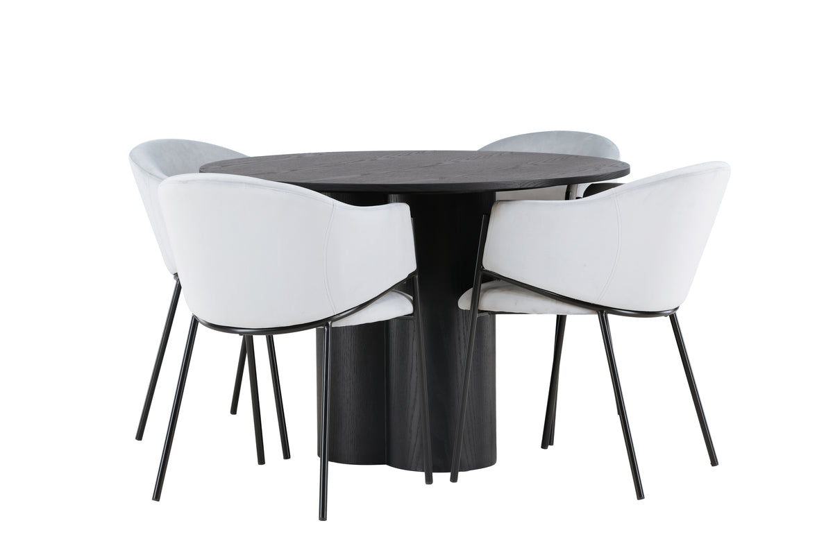 Venture Design Olivia & Evelina Runda Matbord ⌀110 Svart + Matstolar 2-pack Grå