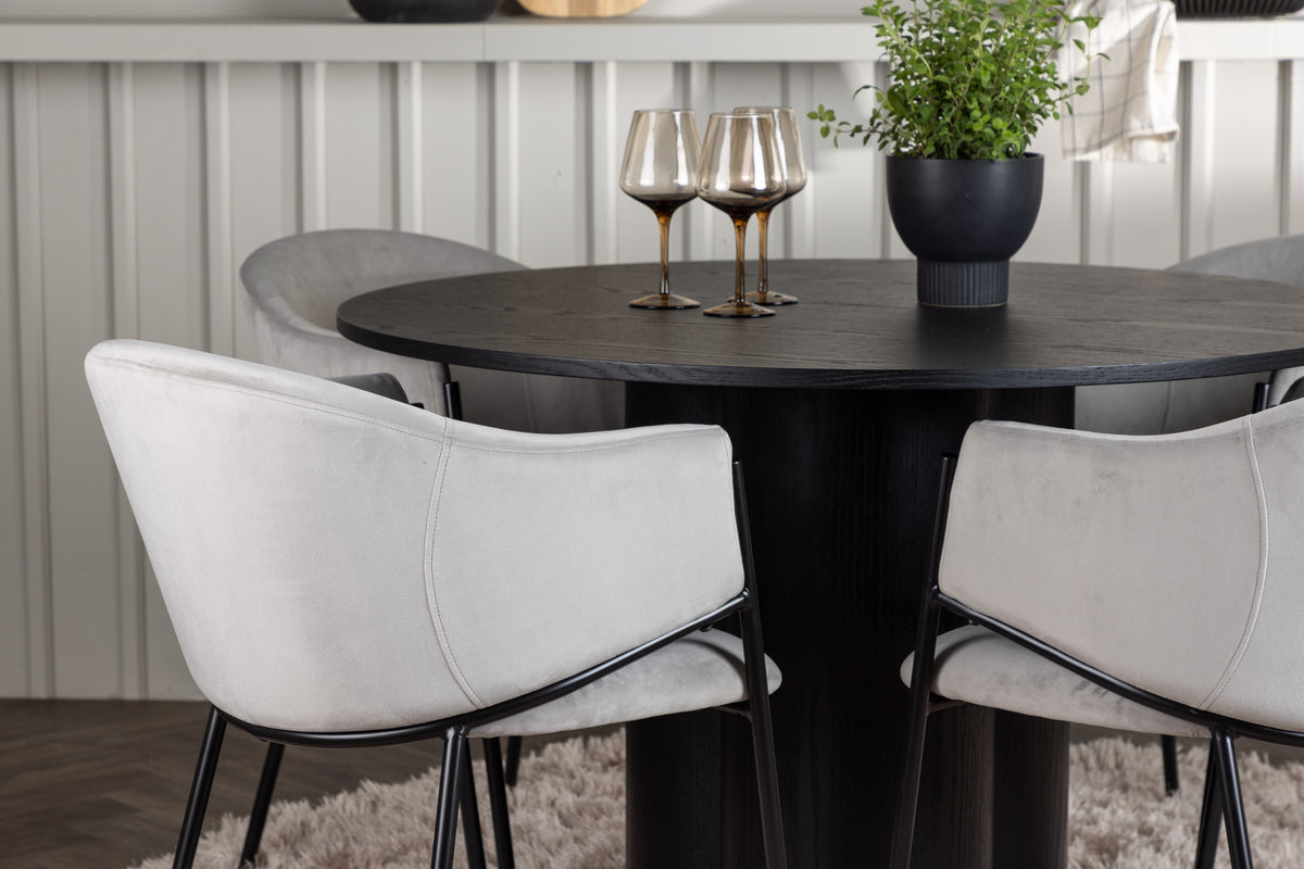 Venture Design Olivia & Evelina Runda Matbord ⌀110 Svart + Matstolar 2-pack Grå