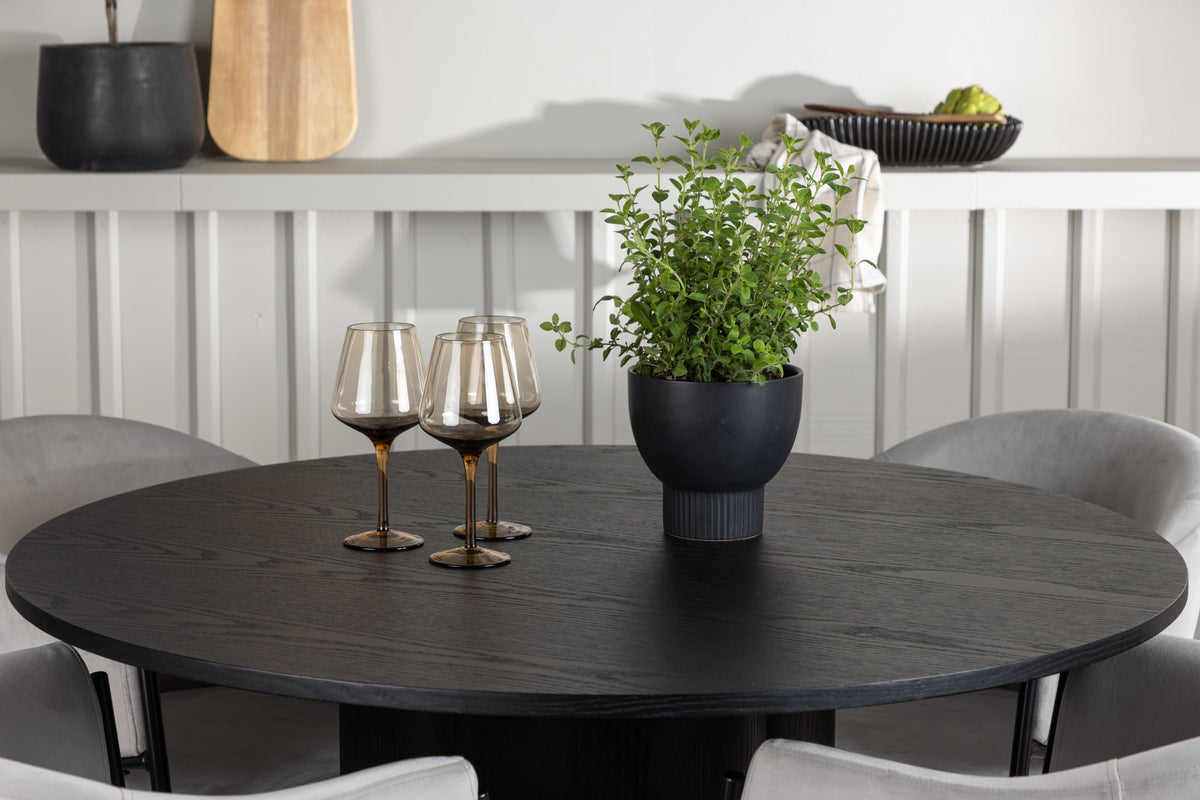 Venture Design Olivia & Evelina Runda Matbord ⌀110 Svart + Matstolar 2-pack Grå