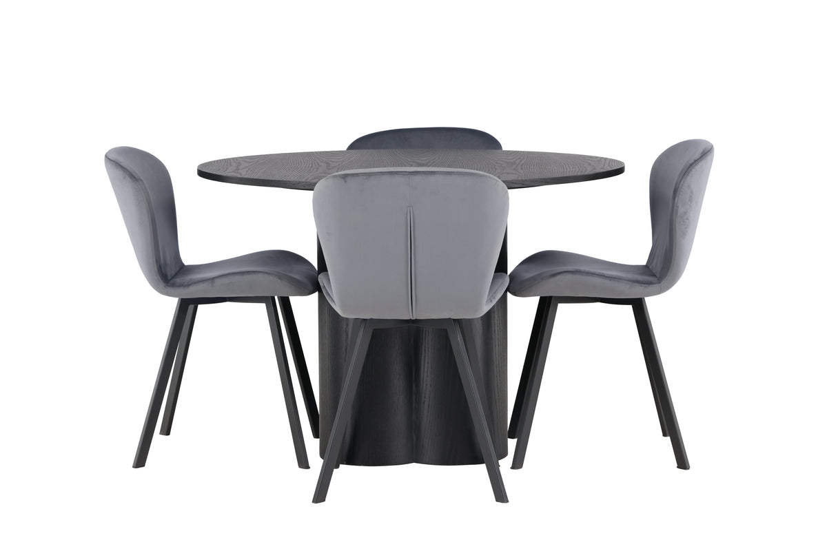 Venture Design Olivia & Lilja Runda Matbord ⌀110 Svart + Matstolar 2-pack Grå