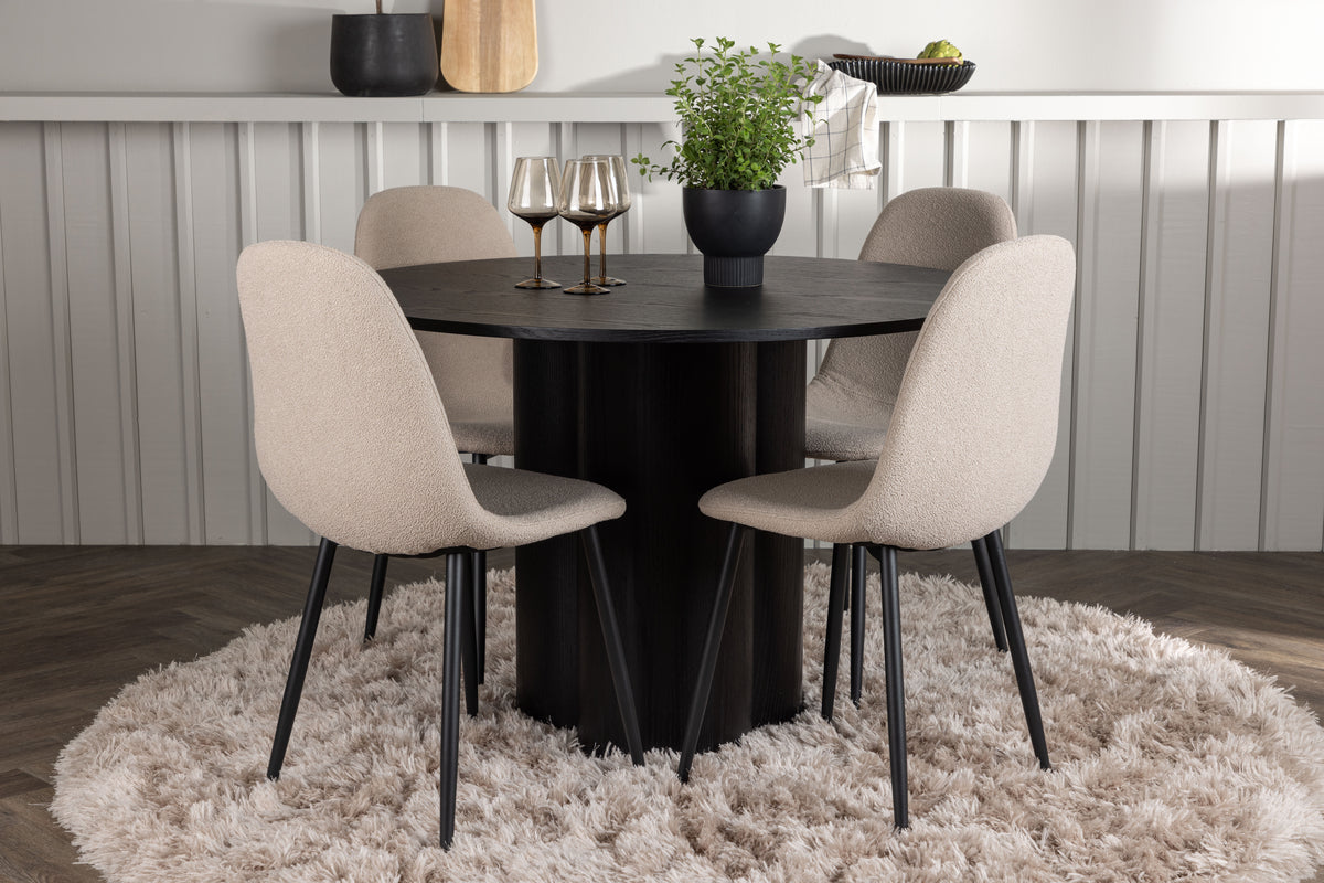 Venture Design Olivia & Polar Runda Matbord ⌀110 Svart + Matstolar 2-pack Beige