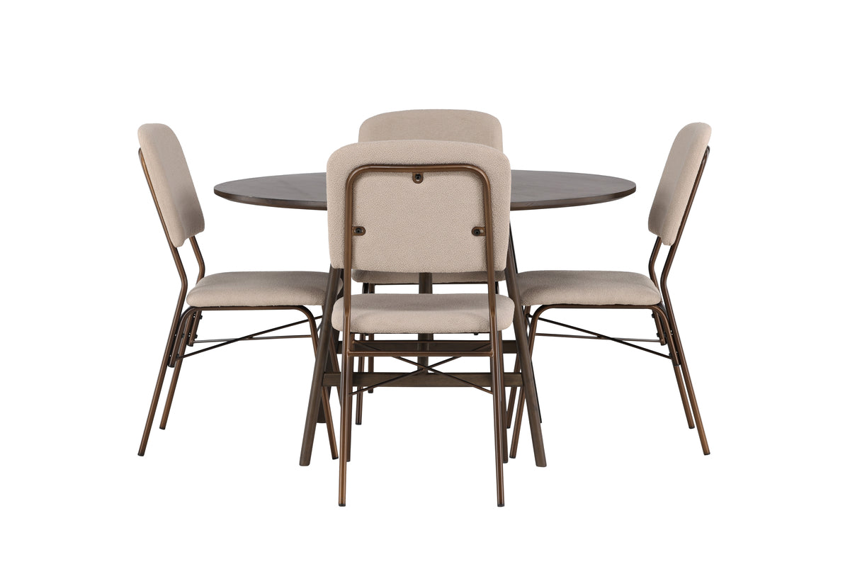 Venture Design Kaseidon & Seda Runda Matbord ⌀100 Mörkbrun + Matstolar 2-pack Beige