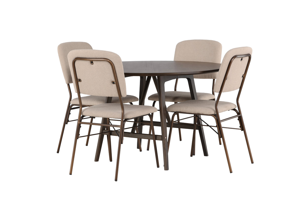 Venture Design Kaseidon & Seda Runda Matbord ⌀100 Mörkbrun + Matstolar 2-pack Beige