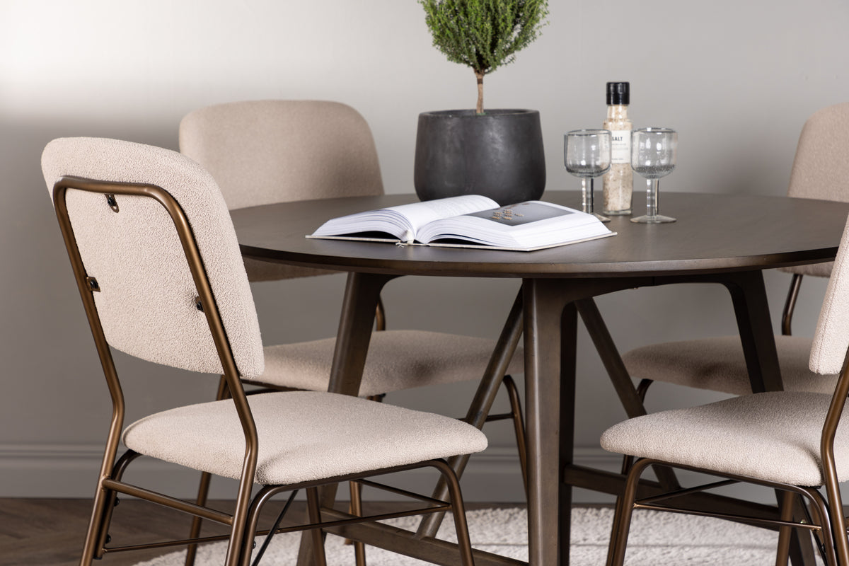 Venture Design Kaseidon & Seda Runda Matbord ⌀100 Mörkbrun + Matstolar 2-pack Beige
