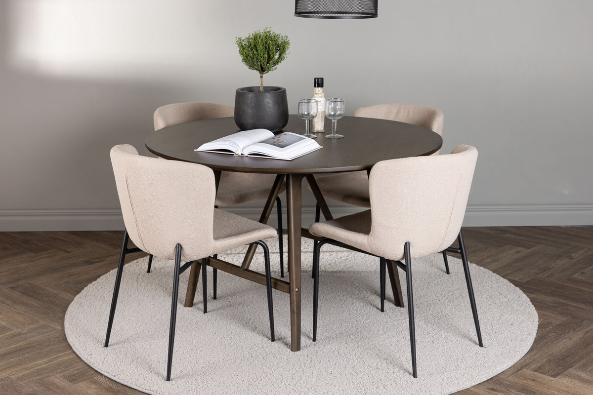 Venture Design Modesto & Kaseidon Matstolar 2-pack Beige + Runda Matbord ⌀100 Mörkbrun