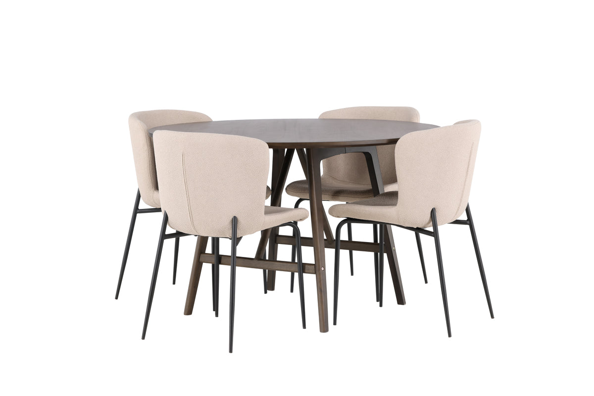 Venture Design Modesto & Kaseidon Matstolar 2-pack Beige + Runda Matbord ⌀100 Mörkbrun