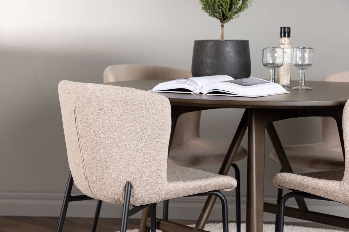 Venture Design Modesto & Kaseidon Matstolar 2-pack Beige + Runda Matbord ⌀100 Mörkbrun