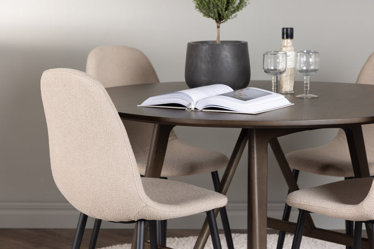 Venture Design Kaseidon & Polar Runda Matbord ⌀100 Mörkbrun + Matstolar 2-pack Beige