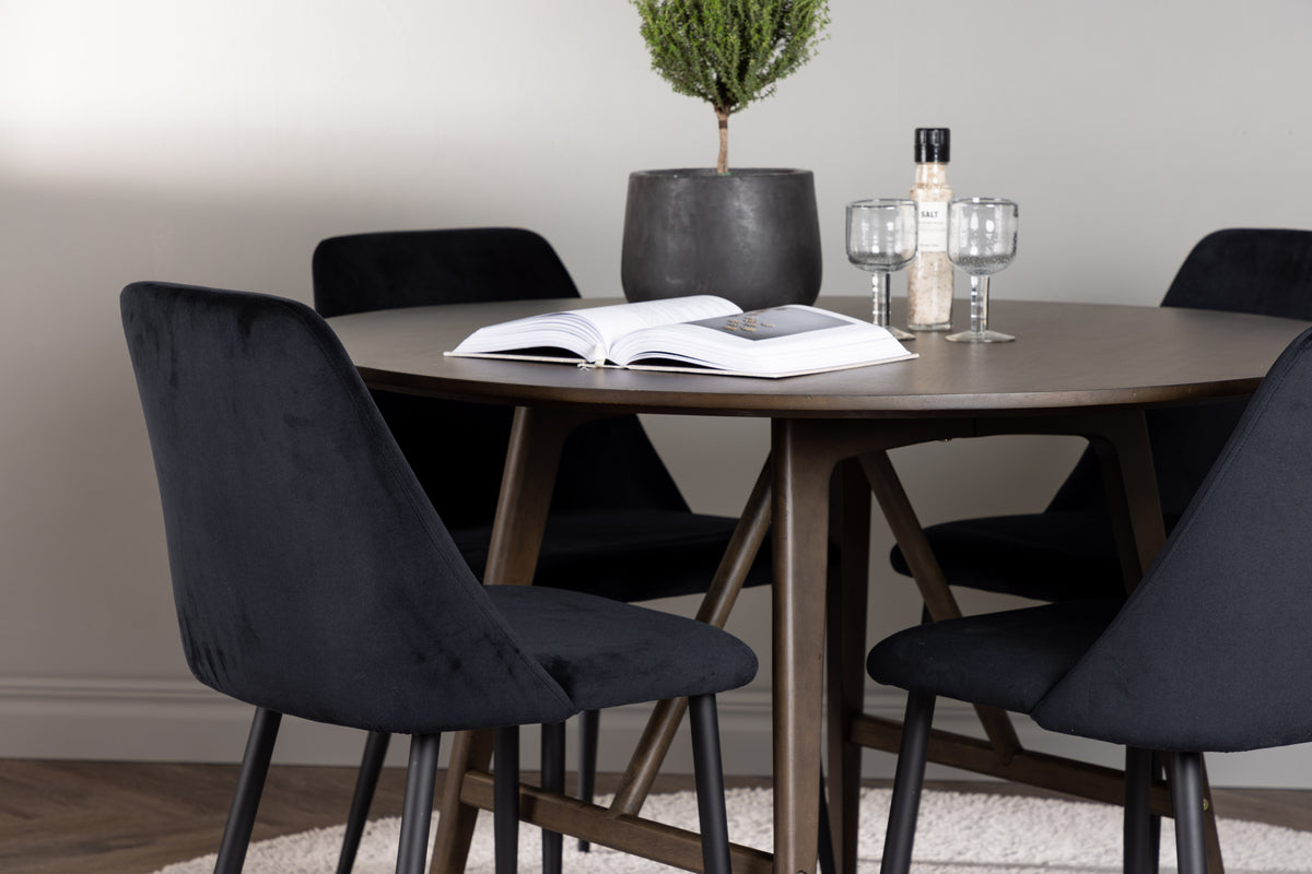 Venture Design Kaseidon & Night Runda Matbord ⌀100 Mörkbrun + Matstolar 2-pack Svart