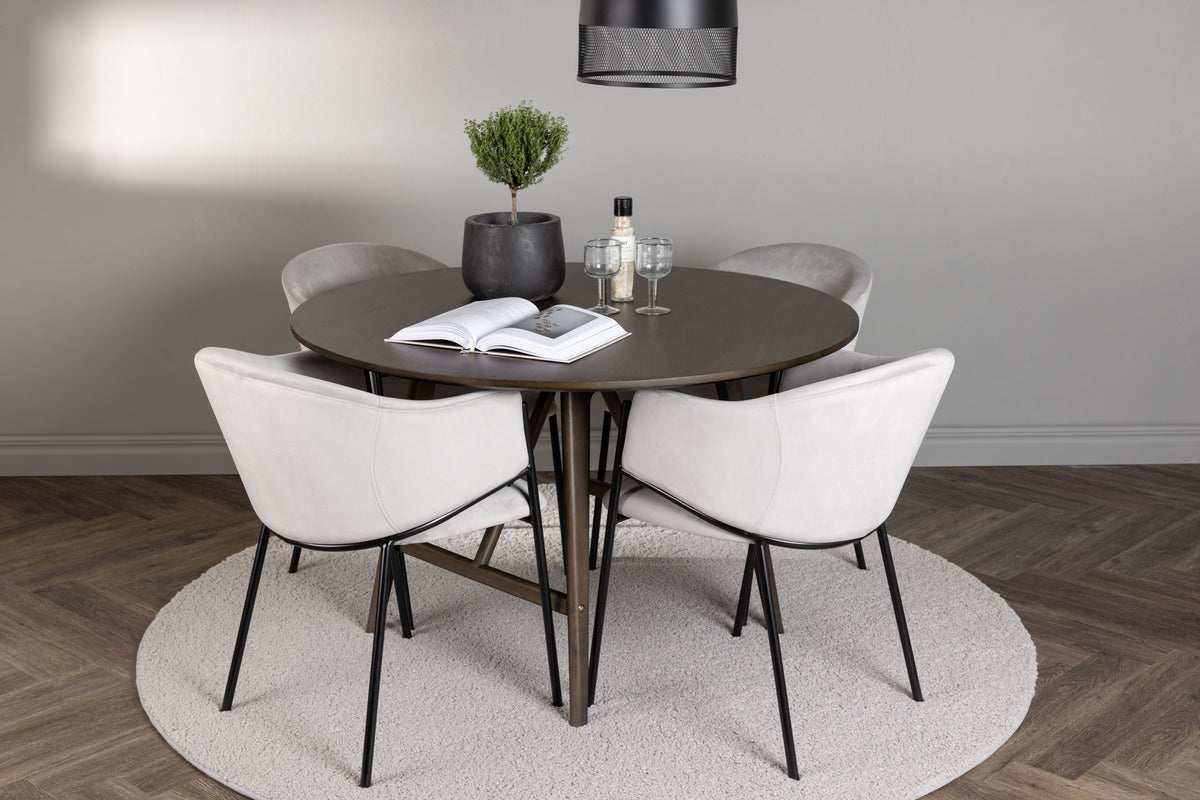 Venture Design Kaseidon & Evelina Runda Matbord ⌀100 Mörkbrun + Matstolar 2-pack Grå