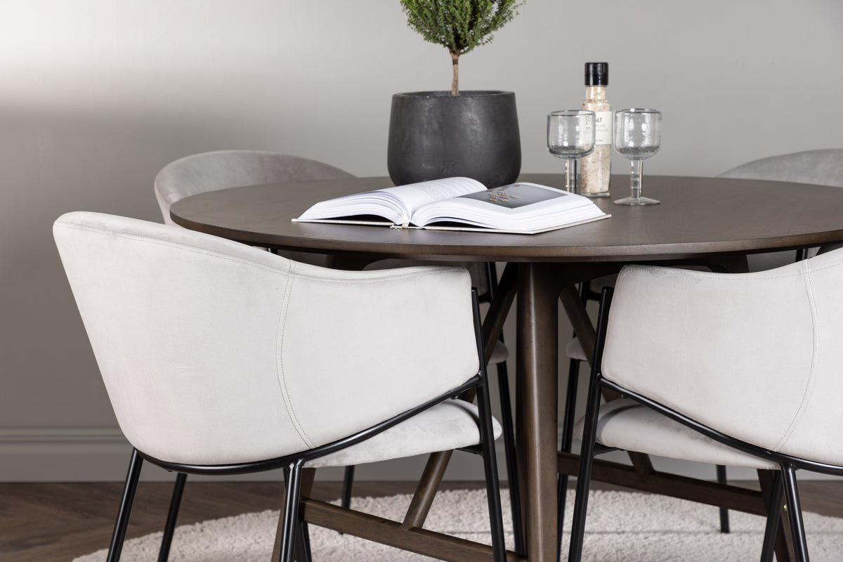 Venture Design Kaseidon & Evelina Runda Matbord ⌀100 Mörkbrun + Matstolar 2-pack Grå