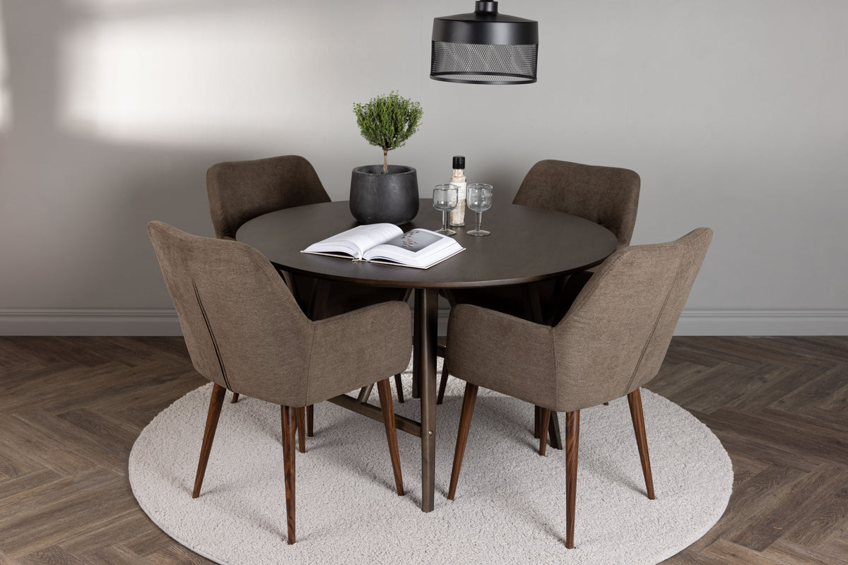 Venture Design Kaseidon & Tomorrow Runda Matbord ⌀100 Mörkbrun + Matstolar 2-pack Brun