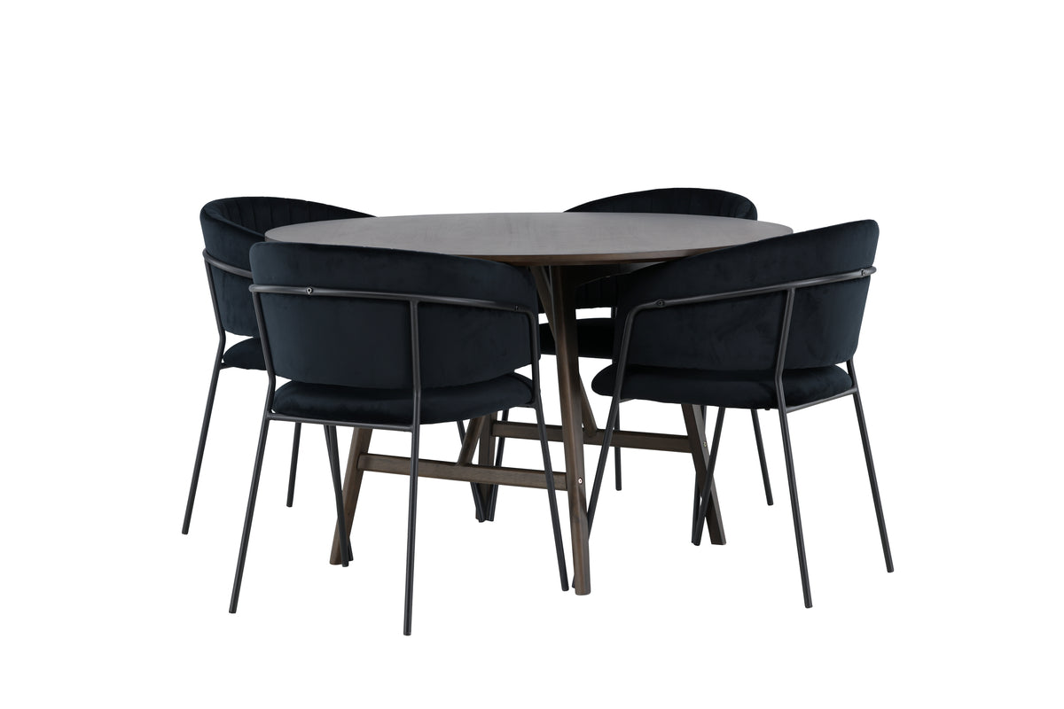 Venture Design Kaseidon & Selma Runda Matbord ⌀100 Mörkbrun + Matstolar 2-pack Svart