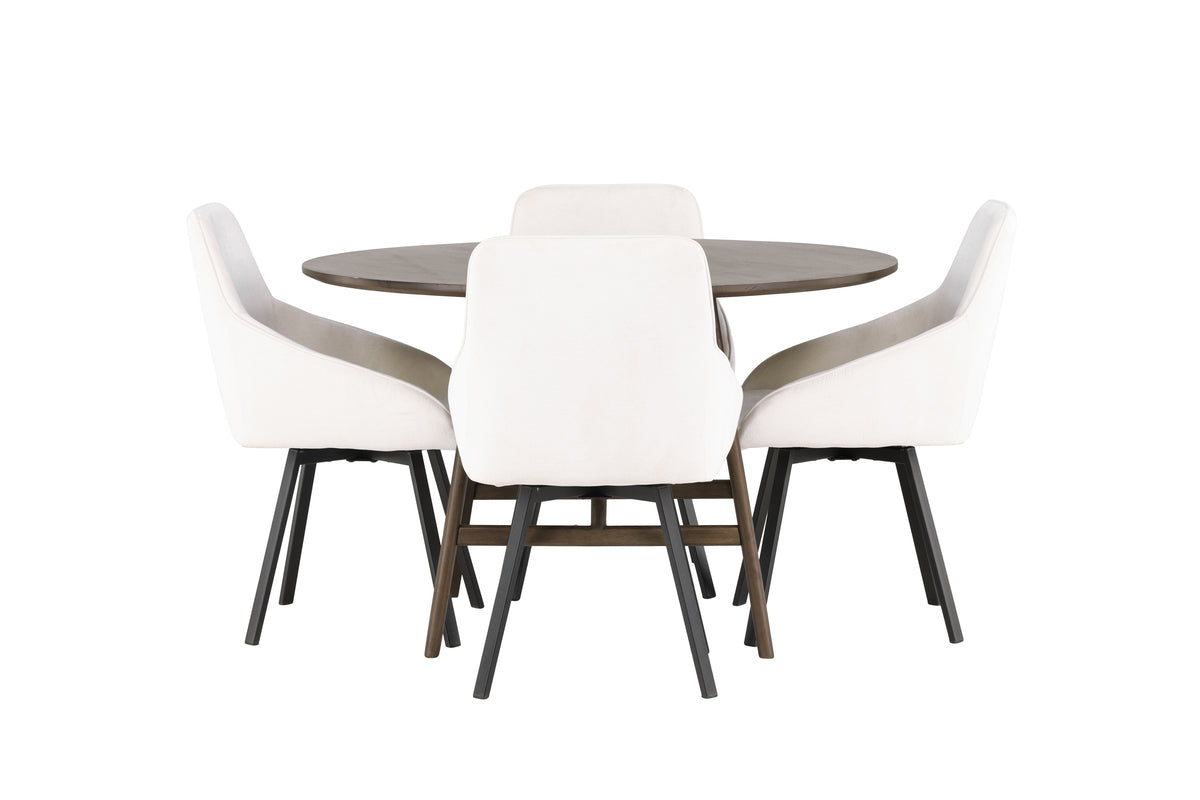 Venture Design Kaseidon & Rosie Runda Matbord ⌀100 Mörkbrun + Matstolar 2-pack Beige
