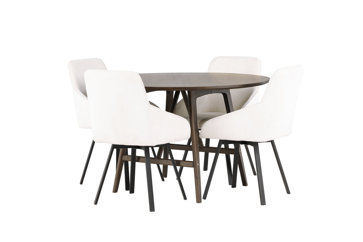 Venture Design Kaseidon & Rosie Runda Matbord ⌀100 Mörkbrun + Matstolar 2-pack Beige