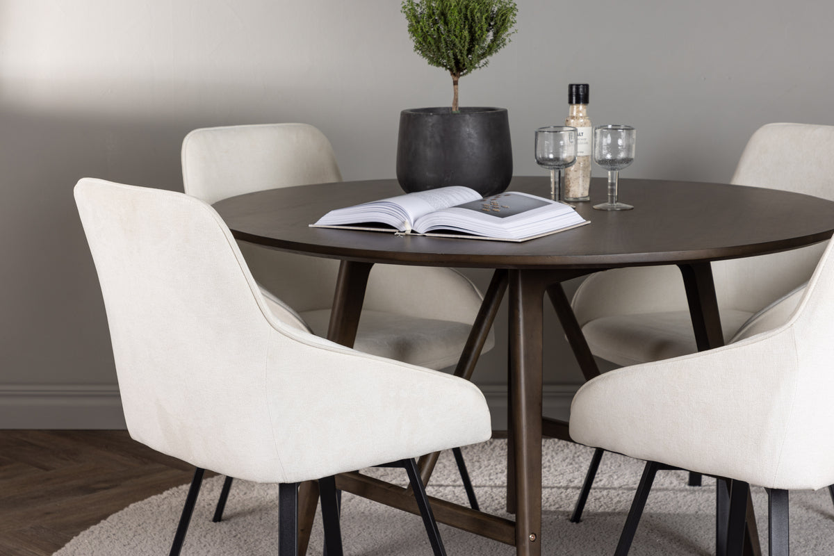 Venture Design Kaseidon & Rosie Runda Matbord ⌀100 Mörkbrun + Matstolar 2-pack Beige