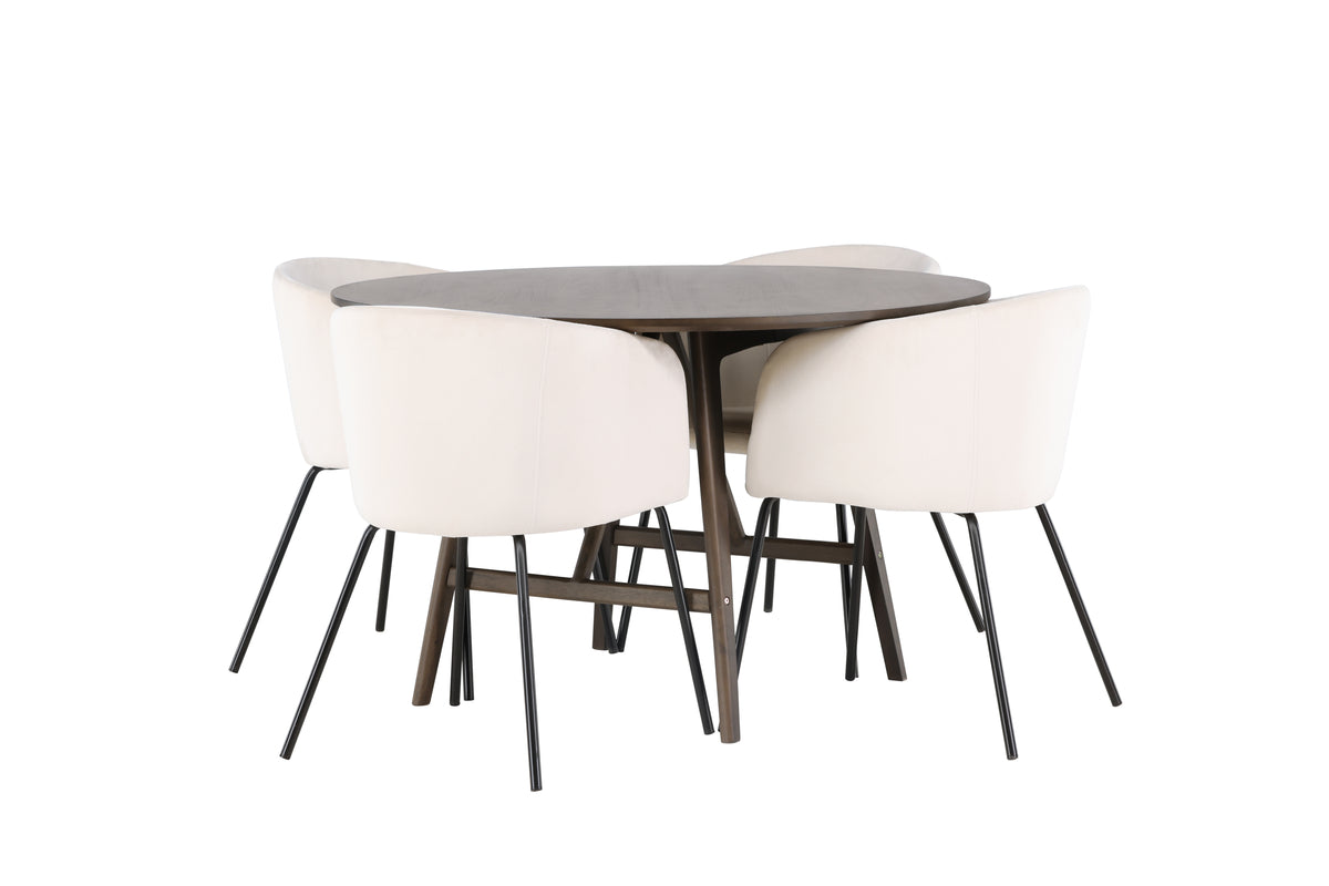 Venture Design Berit & Kaseidon Matstolar Beige + Runda Matbord ⌀100 Mörkbrun