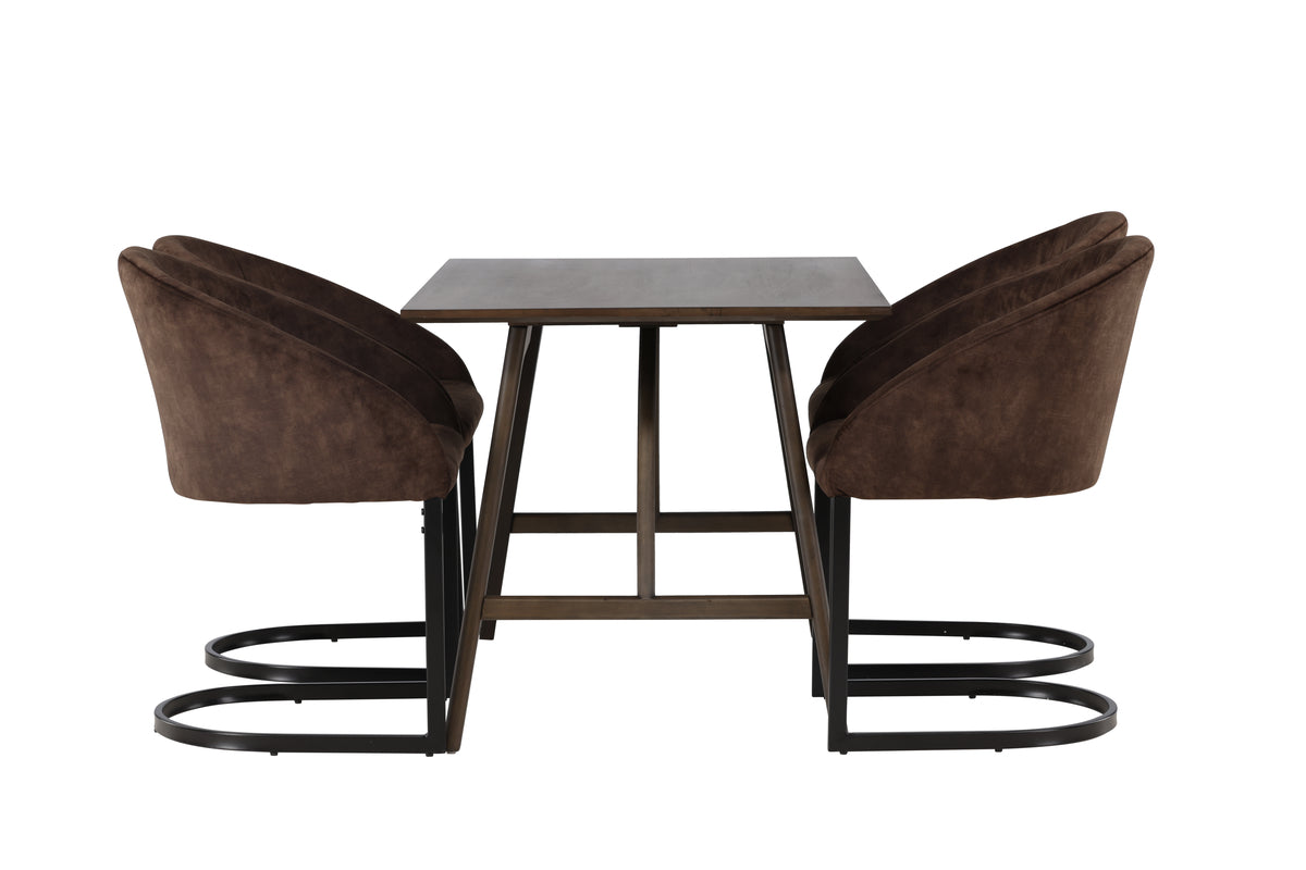 Venture Design Kaseidon & Evening Rektangulära Matbord 120 x 80 Mörkbrun + Matstolar 2-pack Mörkbrun