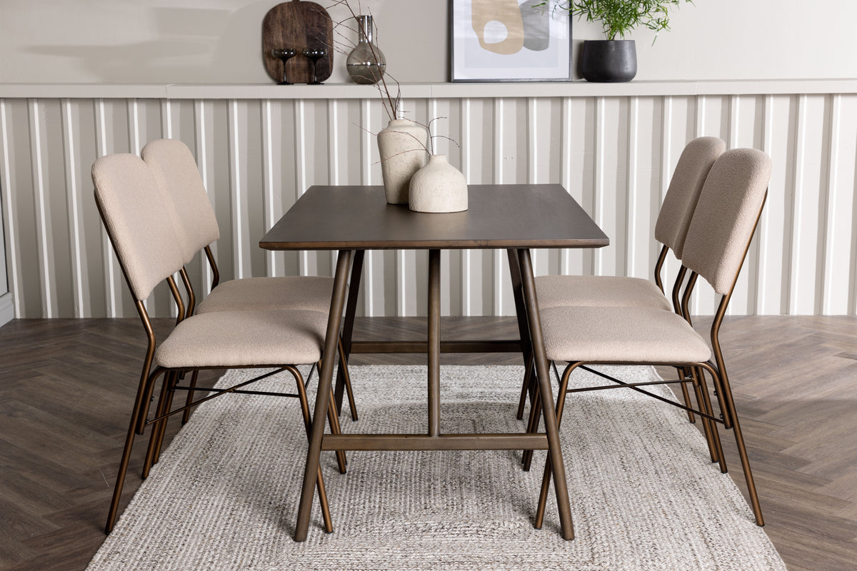 Venture Design Kaseidon & Seda Rektangulära Matbord 120 x 80 Mörkbrun + Matstolar 2-pack Beige