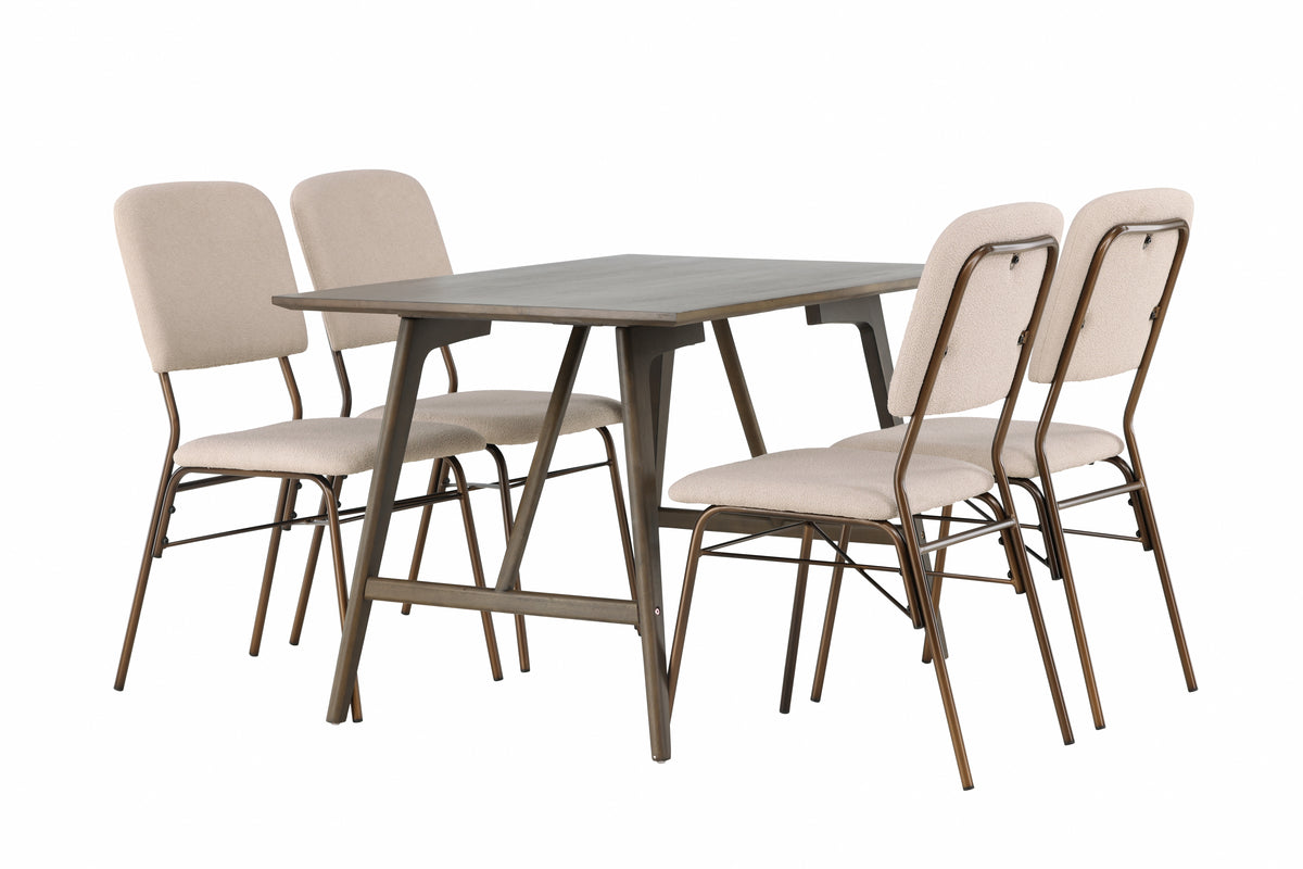 Venture Design Kaseidon & Seda Rektangulära Matbord 120 x 80 Mörkbrun + Matstolar 2-pack Beige