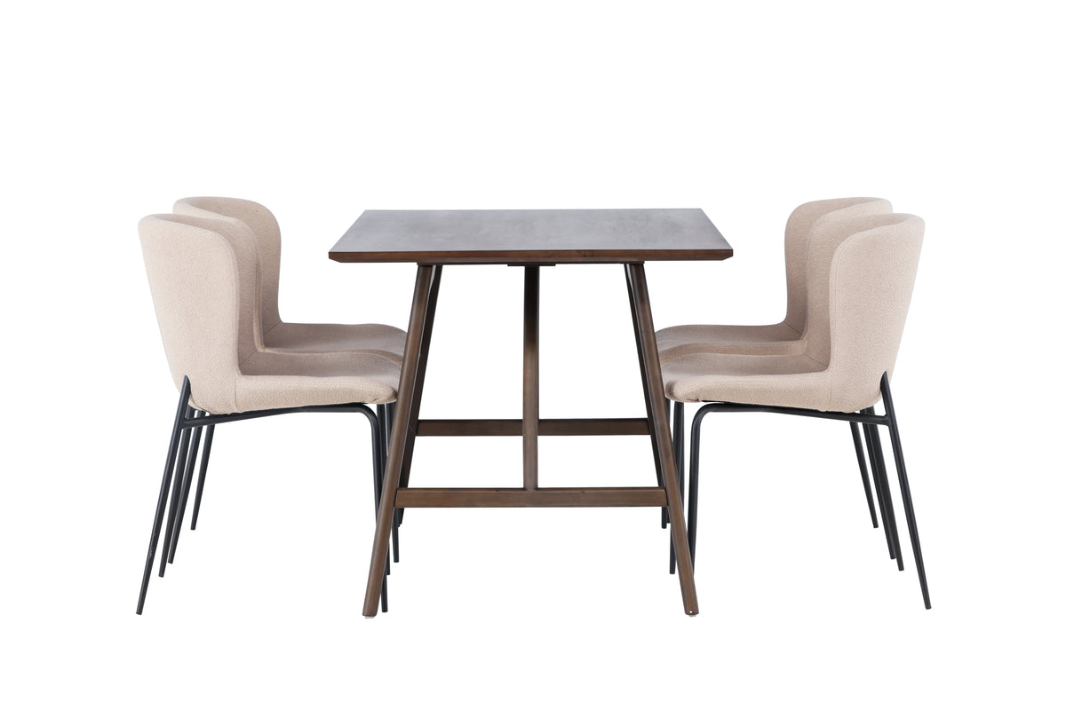 Venture Design Modesto & Kaseidon Matstolar 2-pack Beige + Rektangulära Matbord 120 x 80 Mörkbrun