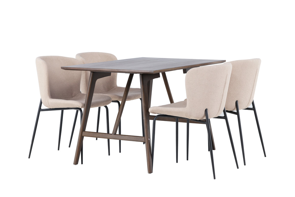 Venture Design Modesto & Kaseidon Matstolar 2-pack Beige + Rektangulära Matbord 120 x 80 Mörkbrun