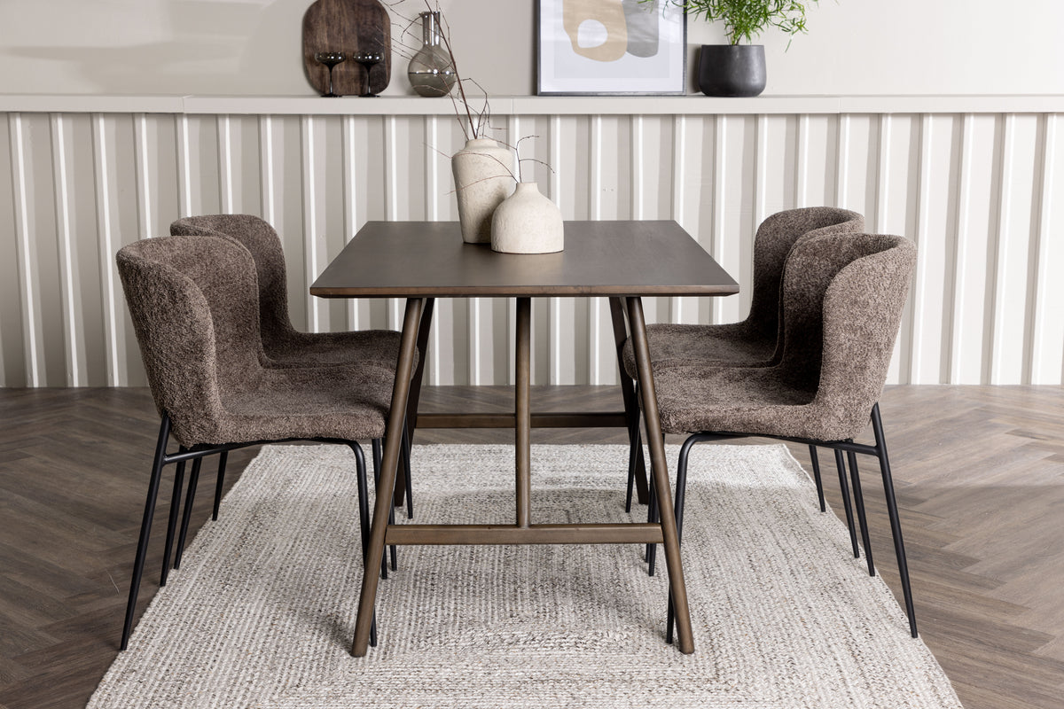 Venture Design Modesto & Kaseidon Matstolar 2-pack Brun + Rektangulära Matbord 120 x 80 Mörkbrun