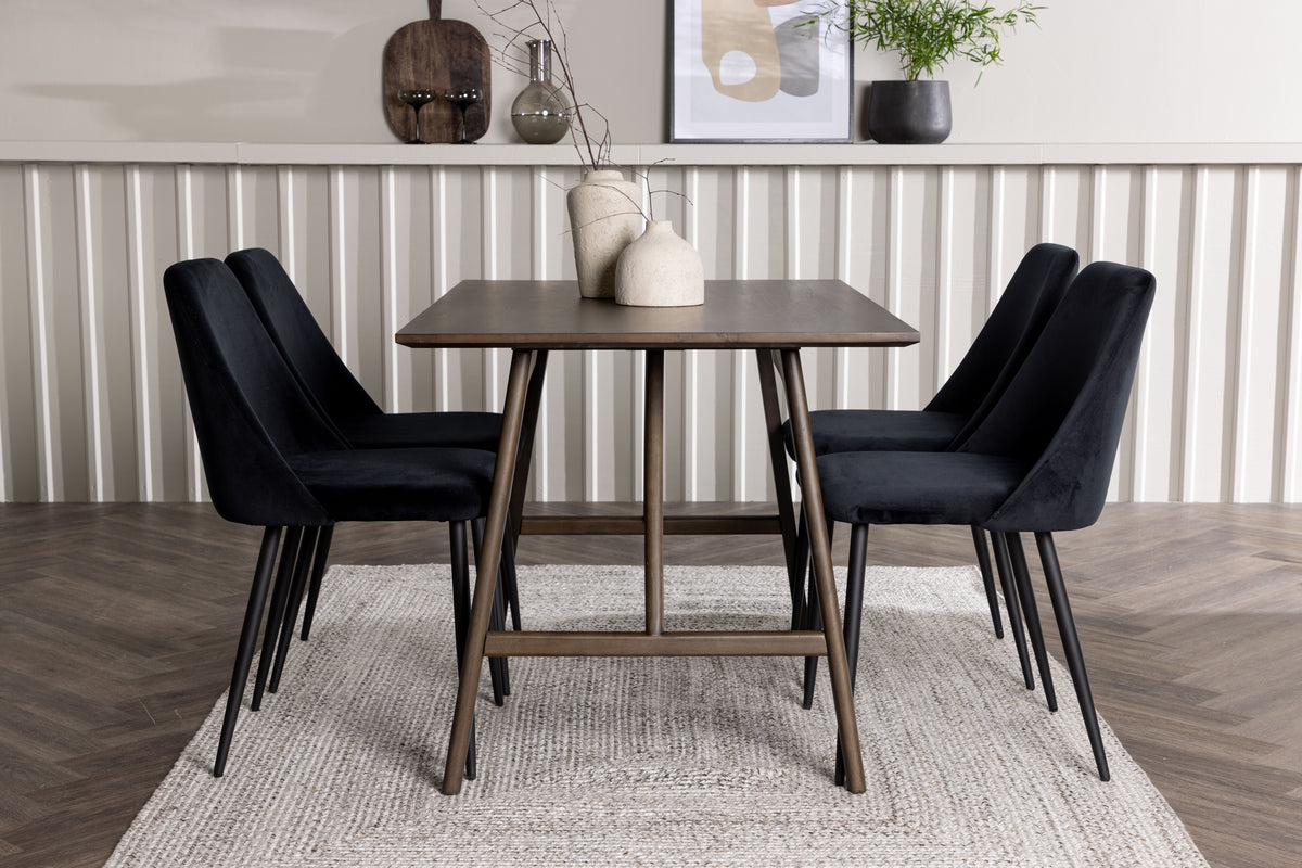 Venture Design Kaseidon & Night Rektangulära Matbord 120 x 80 Mörkbrun + Matstolar 2-pack Svart