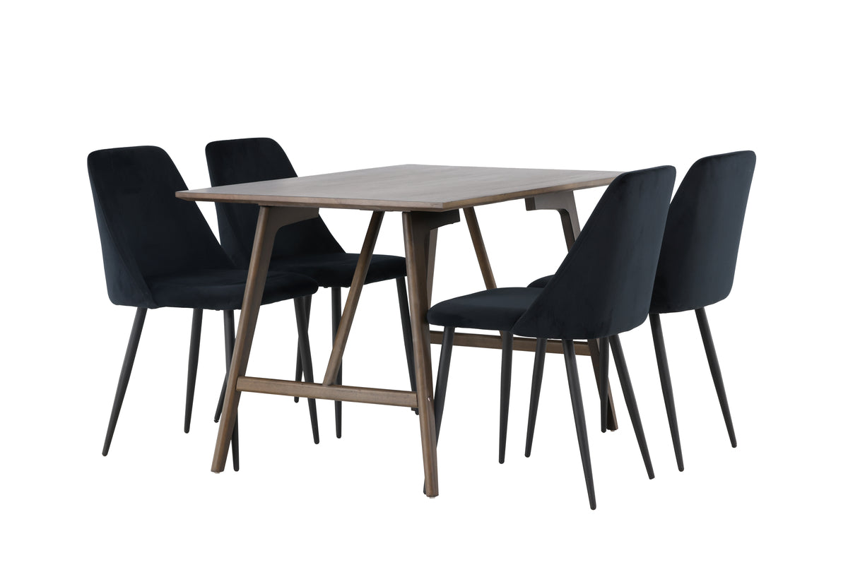 Venture Design Kaseidon & Night Rektangulära Matbord 120 x 80 Mörkbrun + Matstolar 2-pack Svart