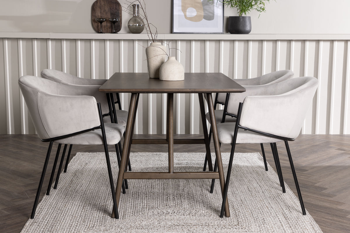 Venture Design Kaseidon & Evelina Rektangulära Matbord 120 x 80 Mörkbrun + Matstolar 2-pack Grå