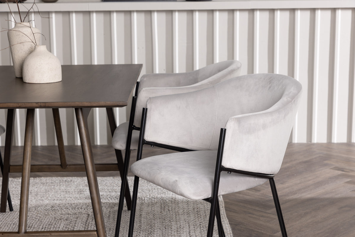 Venture Design Kaseidon & Evelina Rektangulära Matbord 120 x 80 Mörkbrun + Matstolar 2-pack Grå