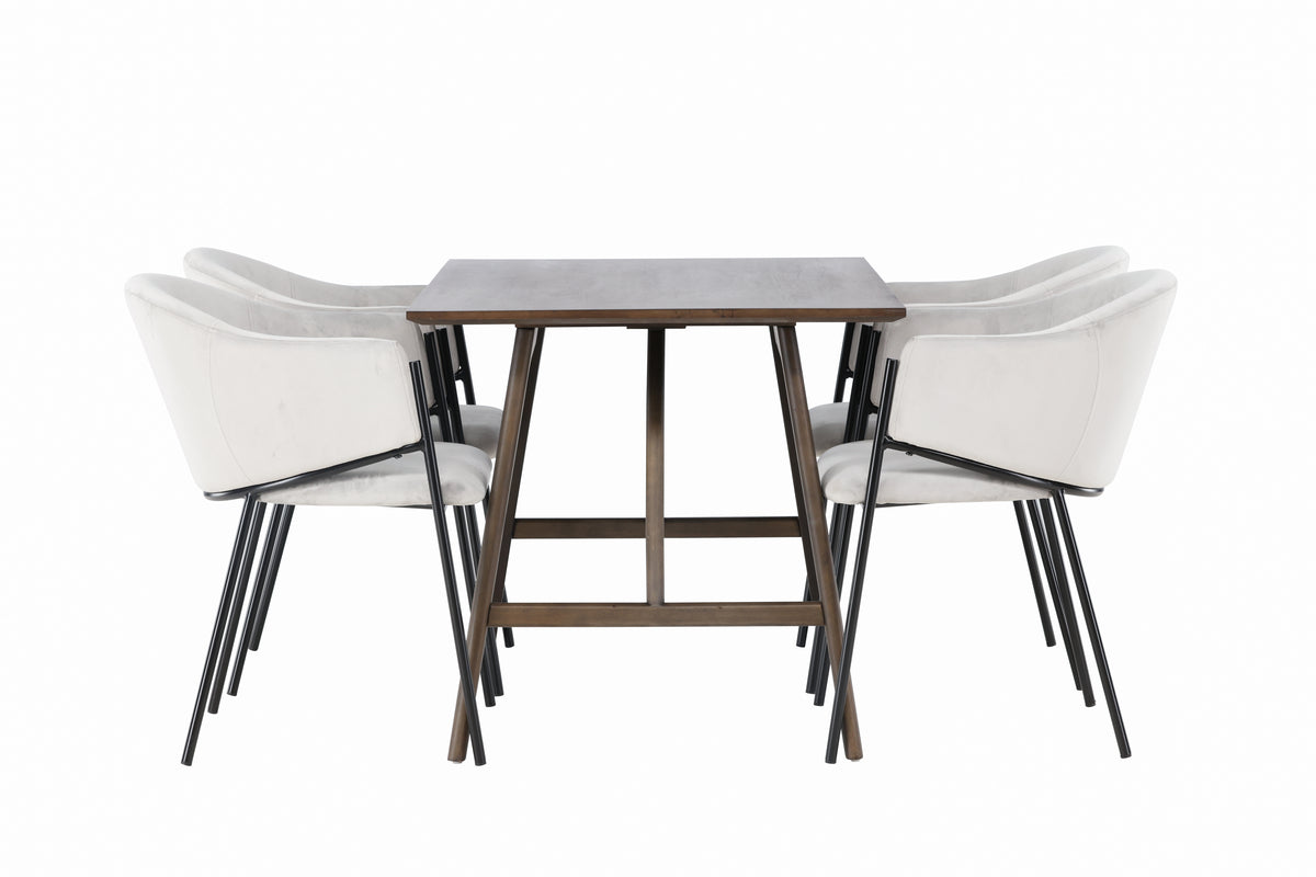 Venture Design Kaseidon & Evelina Rektangulära Matbord 120 x 80 Mörkbrun + Matstolar 2-pack Grå