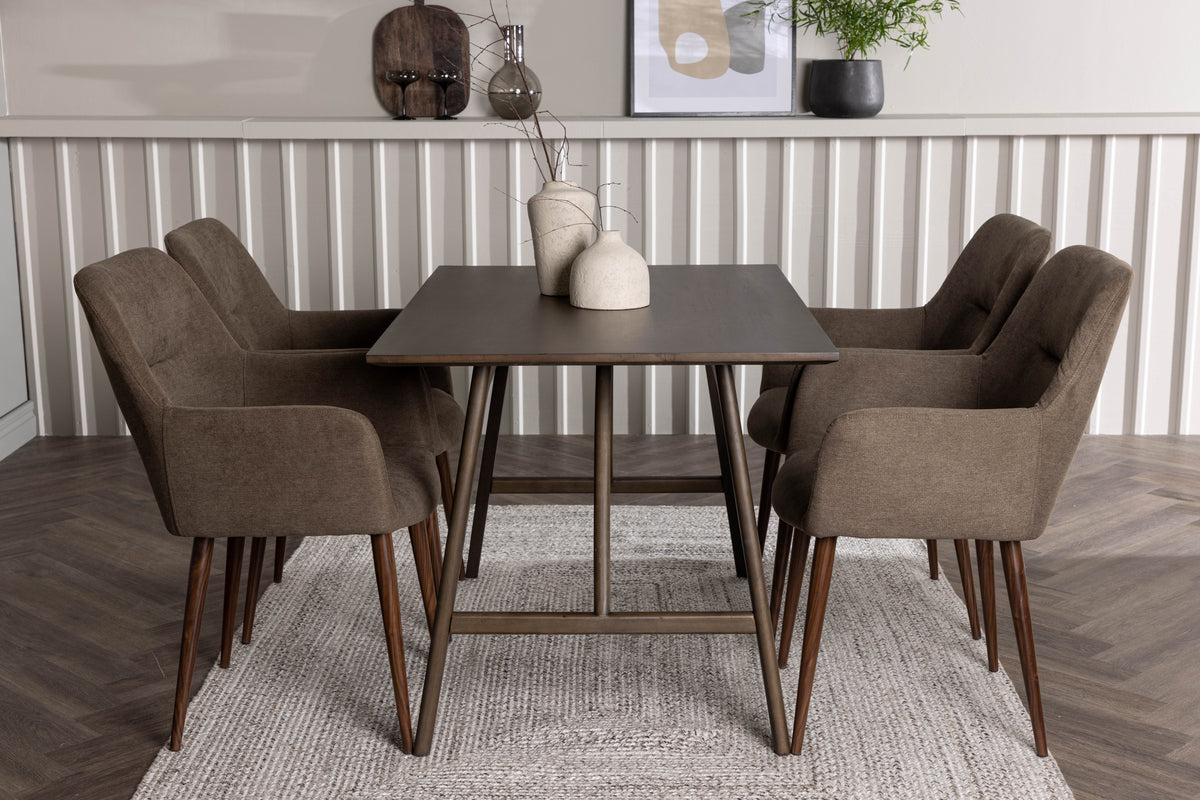 Venture Design Kaseidon & Tomorrow Rektangulära Matbord 120 x 80 Mörkbrun + Matstolar 2-pack Brun