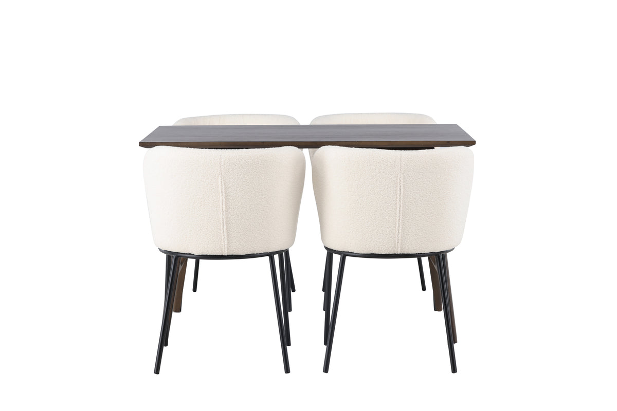Venture Design Kaseidon & Edina Rektangulära Matbord 120 x 80 Mörkbrun + Matstolar 2-pack Vit
