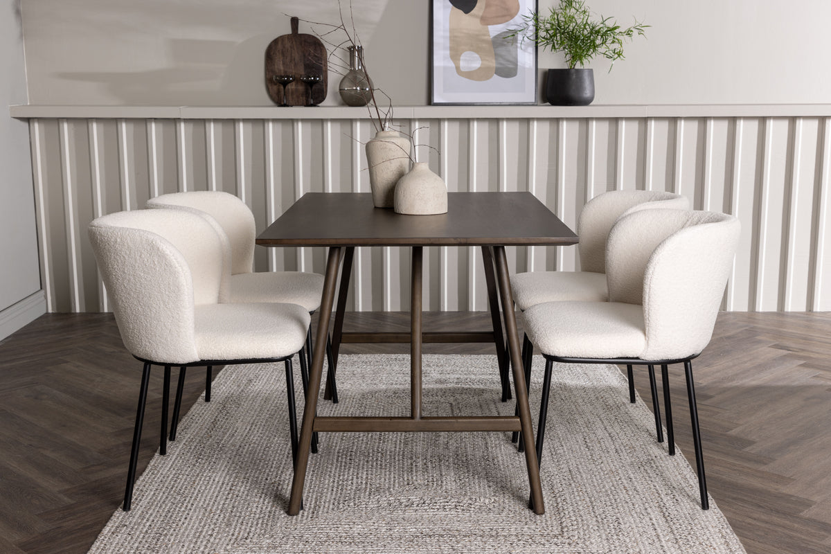 Venture Design Kaseidon & Edina Rektangulära Matbord 120 x 80 Mörkbrun + Matstolar 2-pack Vit