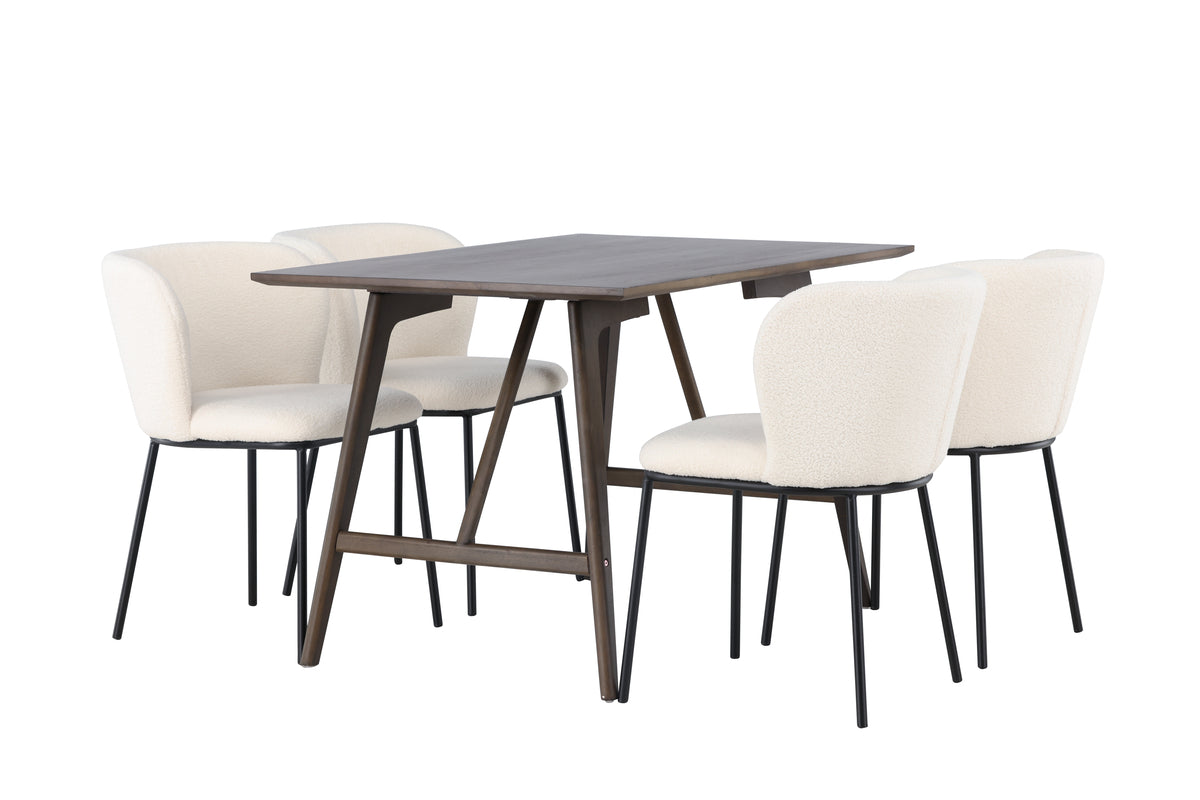 Venture Design Kaseidon & Edina Rektangulära Matbord 120 x 80 Mörkbrun + Matstolar 2-pack Vit
