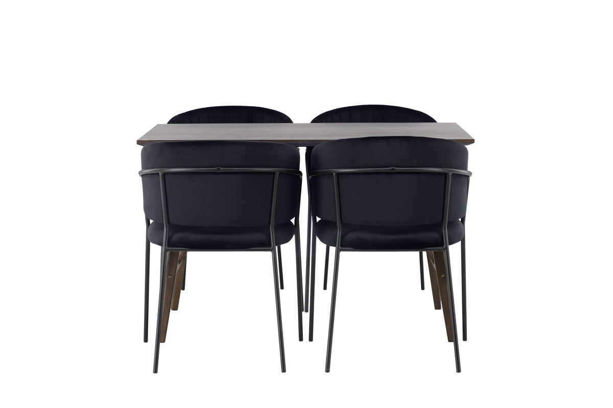 Venture Design Kaseidon & Selma Rektangulära Matbord 120 x 80 Mörkbrun + Matstolar 2-pack Svart