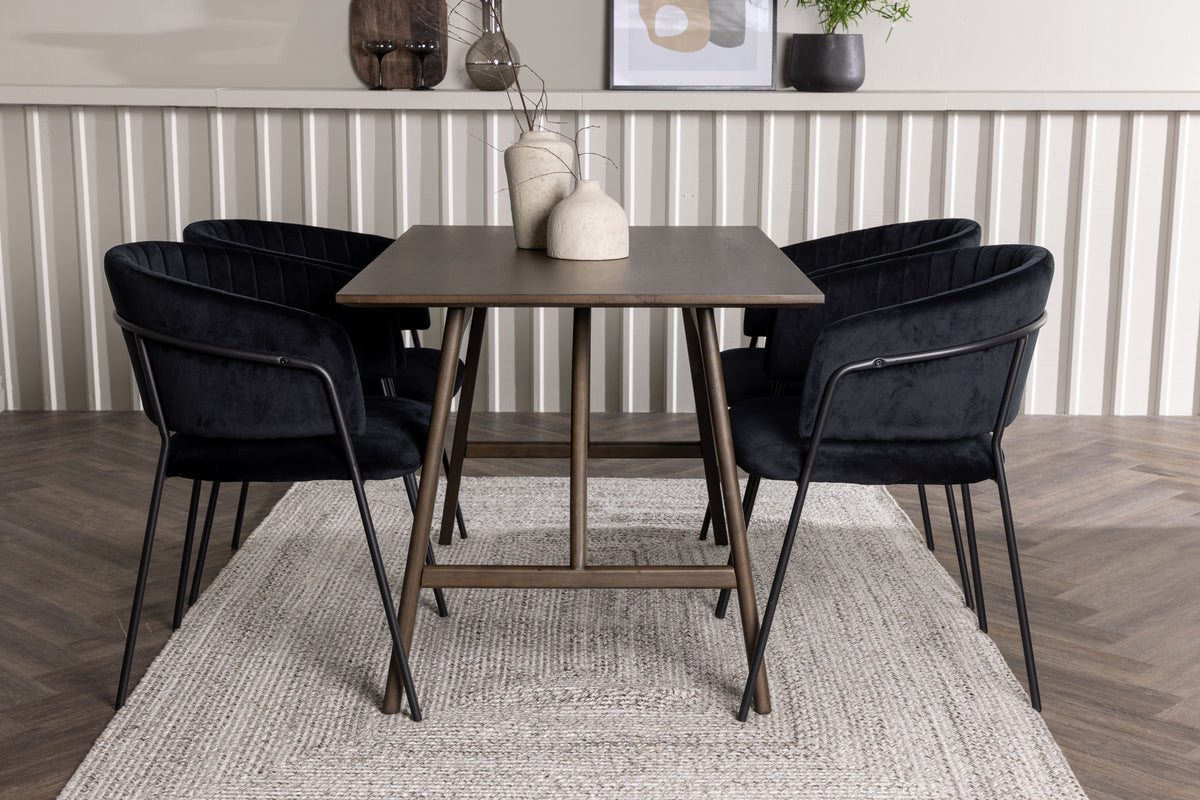 Venture Design Kaseidon & Selma Rektangulära Matbord 120 x 80 Mörkbrun + Matstolar 2-pack Svart