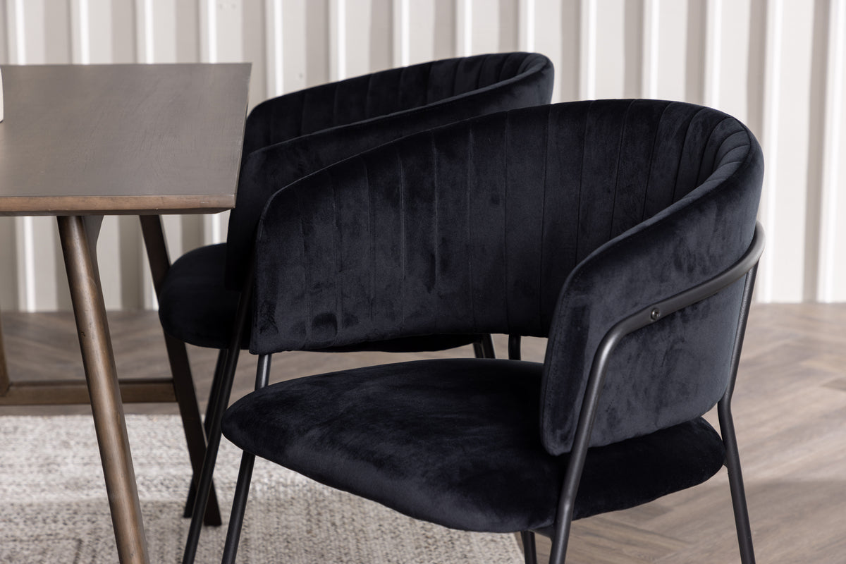 Venture Design Kaseidon & Selma Rektangulära Matbord 120 x 80 Mörkbrun + Matstolar 2-pack Svart