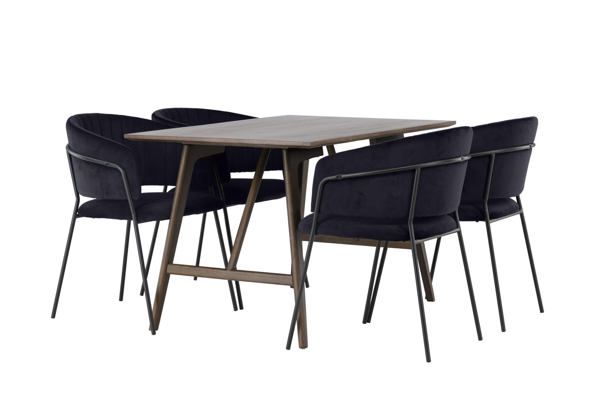Venture Design Kaseidon & Selma Rektangulära Matbord 120 x 80 Mörkbrun + Matstolar 2-pack Svart