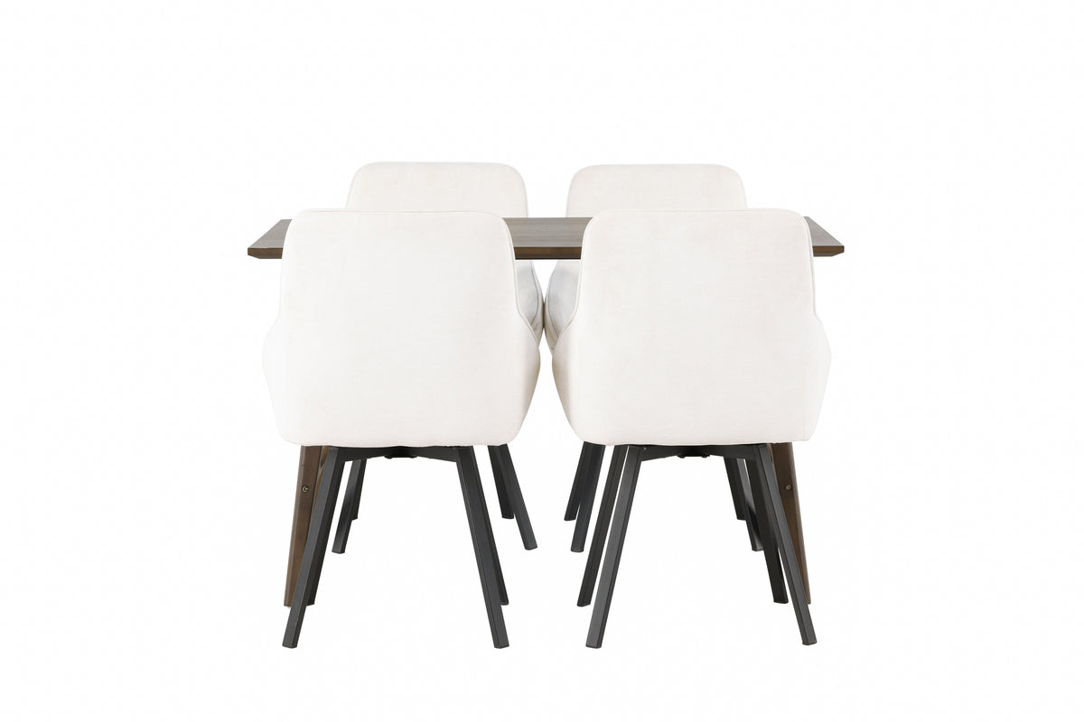 Venture Design Kaseidon & Rosie Rektangulära Matbord 120 x 80 Mörkbrun + Matstolar 2-pack Beige