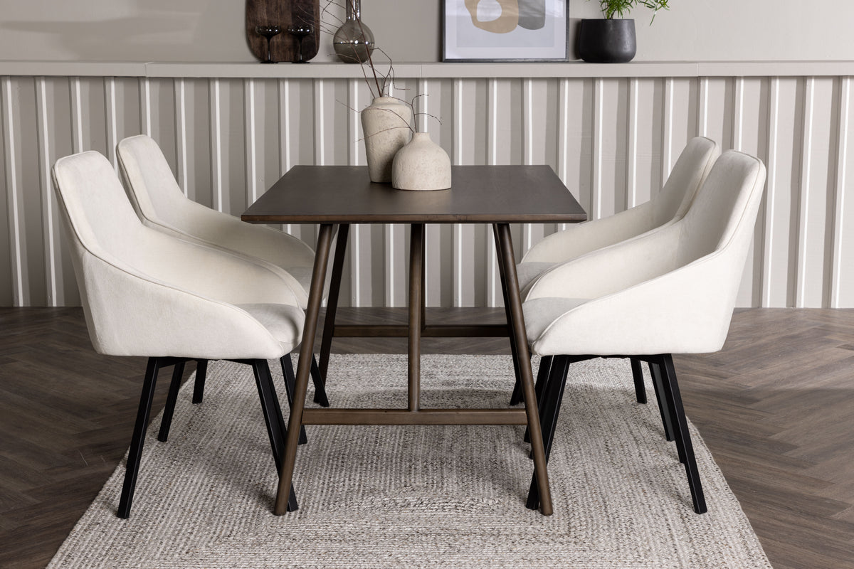 Venture Design Kaseidon & Rosie Rektangulära Matbord 120 x 80 Mörkbrun + Matstolar 2-pack Beige