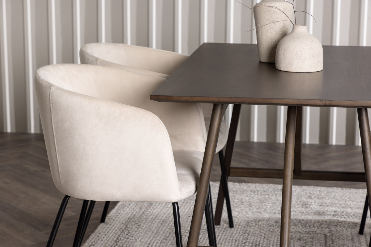 Venture Design Berit & Kaseidon Matstolar Beige + Rektangulära Matbord 120 x 80 Mörkbrun