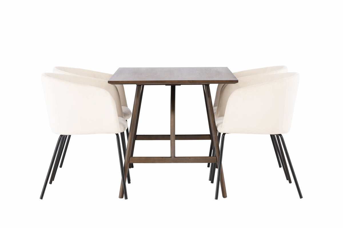 Venture Design Berit & Kaseidon Matstolar Beige + Rektangulära Matbord 120 x 80 Mörkbrun