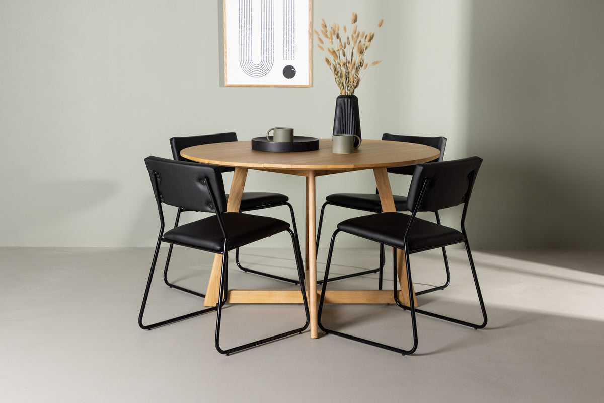 Venture Design Kenth & Yakidon Matstolar 2-pack Svart + Runda Matbord ⌀120 Brun